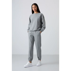 Tommy Life Gri Melanj O Yaka Oversize Lastik Paça Kadın Eşofman Takım - 95287