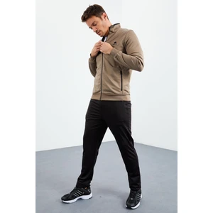 Tommy Life Camel - Siyah Dik Yaka Fermuarlı Standart Kalıp Klasik Paça Erkek Eşofman Takımı  - 85162