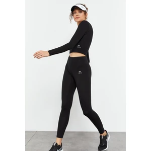 Tommy Life Siyah Yüksek Bel Uzun Kollu Slim Fit Crop Top Kadın Tayt Takım - 95286