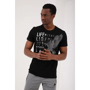 Tommy Life Siyah Kartal Baskılı Standart Kalıp O Yaka Erkek T-Shirt - 87932