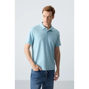 Tommy Life Tommy Life  Buz Mavi Erkek Basic Logolu Standart Kalıp Triko Polo Yaka T-Shirt - 87748