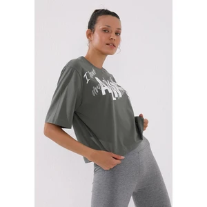 Tommy Life Çağla Asimetrik Yazı Baskılı O Yaka Kadın Oversize T-Shirt - 97136