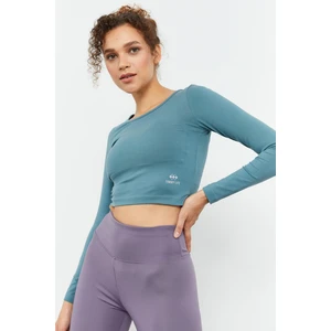 Tommy Life Mint Yeşili Uzun Kollu Dar Kalıp  O Yaka Kadın Crop Top T-Shirt - 97150