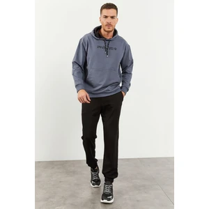 Tommy Life Petrol - Siyah Kapüşonlu Kanguru Cep Lastik Paça Erkek Oversize Eşofman Takımı - 85117