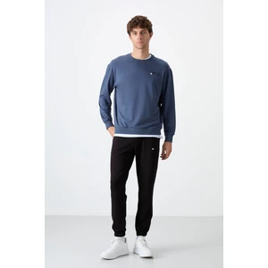 Tommy Life Petrol - Siyah Casual O Yaka Lastik Paça Erkek Oversize Eşofman Takımı - 85120