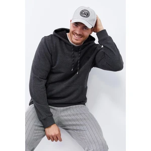 Tommy Life Antrasit Melanj Kanguru Cep Standart Kalıp Kapüşonlu Erkek Sweatshirt - 87872