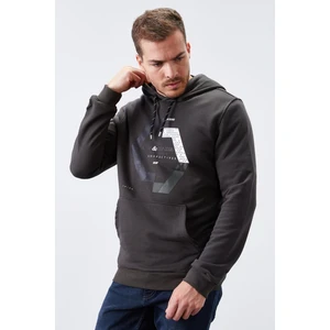 Tommy Life Haki Geometrik Baskılı Standart Kalıp Kapüşonlu Erkek Sweatshirt - 87870