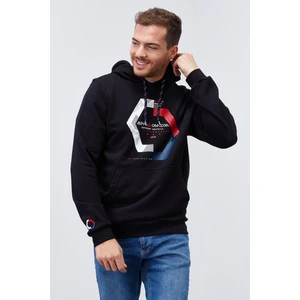 Tommy Life Lacivert Geometrik Baskılı Standart Kalıp Kapüşonlu Erkek Sweatshirt - 87870
