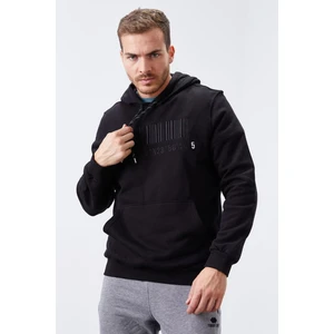 Tommy Life Siyah Nakışlı Kanguru Cep Standart Kalıp Kapüşonlu Erkek Sweatshirt - 87839