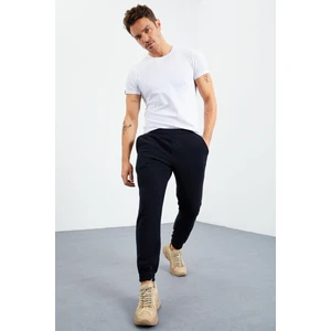 Tommy Life Lacivert Gizli Fermuarlı Rahat Form Lastik Paça Polar Erkek Eşofman Alt - 84866