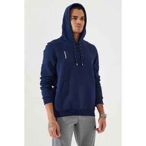 Tommy Life İndigo Nakışlı Kanguru Cep Standart Kalıp Kapüşonlu Erkek Sweatshirt - 87839