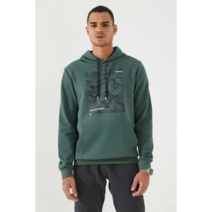 Tommy Life Yeşil Kamuflaj Desen Baskılı Standart Kalıp Kapüşonlu Erkek Sweatshirt - 87884