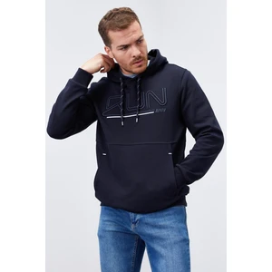 Tommy Life Lacivert Yazı Nakışlı Standart Kalıp Kapüşonlu Erkek Sweatshirt - 87887