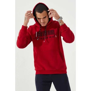 Tommy Life Kırmızı Nakışlı Kanguru Cep Standart Kalıp Kapüşonlu Erkek Sweatshirt - 87839