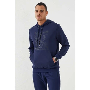 Tommy Life İndigo Kamuflaj Desen Baskılı Standart Kalıp Kapüşonlu Erkek Sweatshirt - 87884