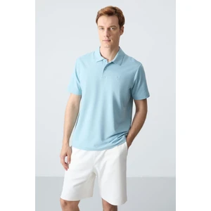 Tommy Life Buz Mavi Basic Göğüs Logolu Standart Kalıp Triko Polo Yaka Erkek T-Shirt - 87768