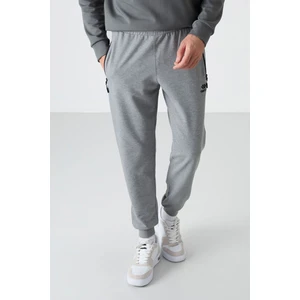 Tommy Life Gri Melanj Fermuar Cepli Standart Kalıp Jogger Erkek Eşofman Alt - 84587