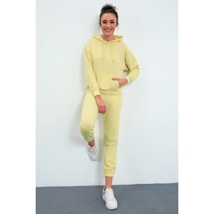Tommy Life Limon Kapüşonlu Kanguru Cep Oversize Lastik Paça Kadın Eşofman Takımı - 95288