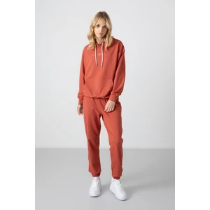 Tommy Life Tarçın Kapüşonlu Kanguru Cep Oversize Lastik Paça Kadın Eşofman Takımı - 95288