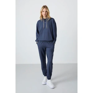 Tommy Life Petrol Kapüşonlu Kanguru Cep Oversize Lastik Paça Kadın Eşofman Takımı - 95288
