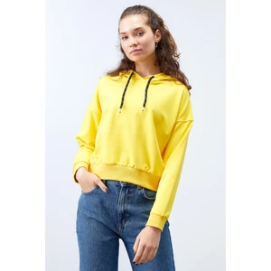 Tommy Life Sarı Uzun Kol Rahat Form Kapüşonlu Kadın Sweatshirt - 97115