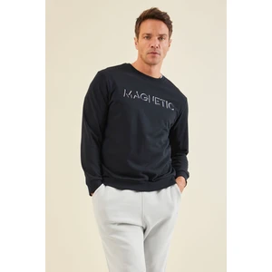 Tommy Life Lacivert Yazı Nakışlı O Yaka Rahat Form Erkek Sweatshirt - 88020