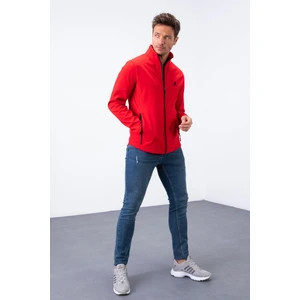 Tommy Life Kırmızı Fermuarlı Dik Yaka Su ve Rüzgar Geçirmez Softshell Erkek Mont - 88050