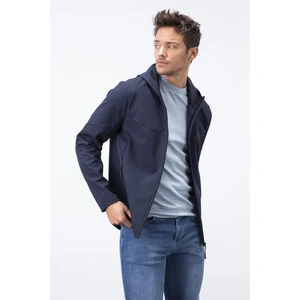 Tommy Life Lacivert Fermuarlı Kapüşonlu Su ve Rüzgar Geçirmez Softshell Erkek Mont - 88051