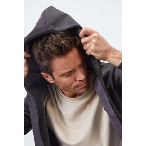 Tommy Life Antrasit Fermuarlı Kapüşonlu Su ve Rüzgar Geçirmez Softshell Erkek Mont - 88051