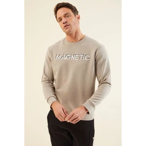 Tommy Life Koyu Bej Yazı Nakışlı O Yaka Rahat Form Erkek Sweatshirt - 88020