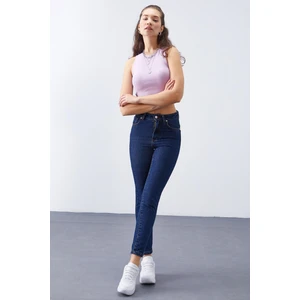 Tommy Life Koyu Mavi Yüksek Bel Dar Kalıp Kadın Pantolon - 94612