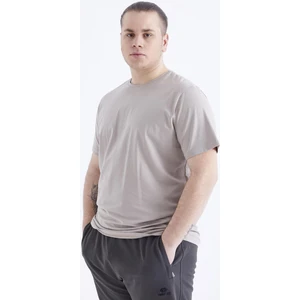 Tommy Life Koyu Bej Basic Kısa Kol O Yaka Büyük Beden Erkek T-Shirt - 88072