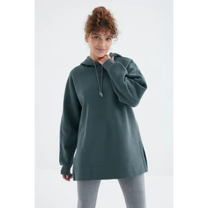 Tommy Life Orman Yeşili Reglan Kol Basic Kapüşonlu Oversize Tunik - 97242
