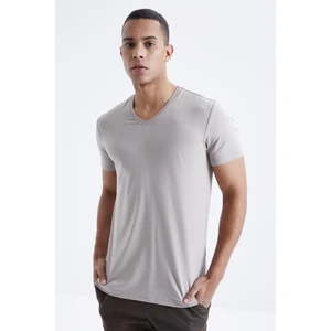 Tommy Life Koyu Bej Basic Kısa Kol Standart Kalıp V Yaka Erkek T-Shirt - 87912