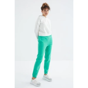 Tommy Life Deniz Yeşili Yüksek Bel Rahat Form Basic Jogger Kadın Eşofman Alt - 94624