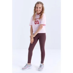 Tommy Life Kahverengi Yüksek Bel Dar Paça Kız Çocuk Tayt  - 75047