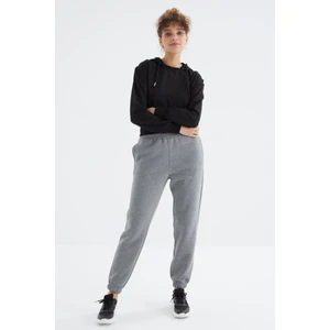 Tommy Life Gri Melanj Yüksek Bel Rahat Form Basic Jogger Kadın Eşofman Alt - 94624