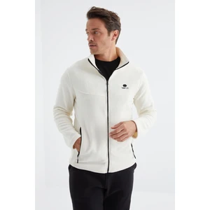 Tommy Life Ekru Fermuarlı Dik Yaka Standart Kalıp Erkek Polar Sweatshirt - 88134