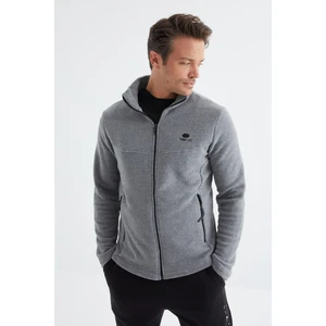 Tommy Life Gri Melanj Fermuarlı Dik Yaka Standart Kalıp Erkek Polar Sweatshirt - 88134