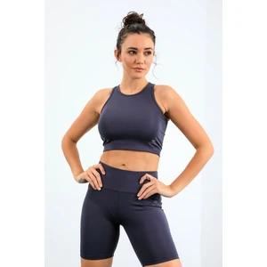 Tommy Life Antrasit Yüksek Bel Toparlayıcı Dar Kalıp Crop Biker Kadın Tayt Takım - 95302