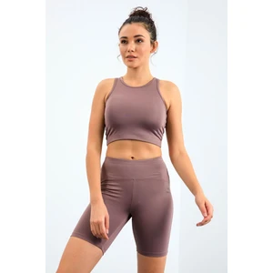 Tommy Life Gül Kurusu Yüksek Bel Toparlayıcı Dar Kalıp Crop Biker Kadın Tayt Takım - 95302