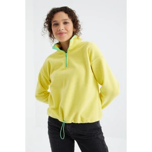 Tommy Life Limon Yarım Fermuar Etek Ucu Büzgülü Dik Yaka Oversize Kadın Polar Sweatshirt - 97234