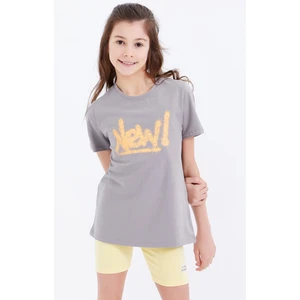 Tommy Life Gri Basic Yazı Baskılı O Yaka Rahat Form Kız Çocuk T-Shirt - 75041