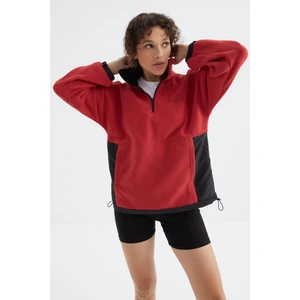 Tommy Life Fiesta Yarım Fermuar Etek Ucu Büzgülü Dik Yaka  Oversize Kadın Polar Sweatshirt - 97236