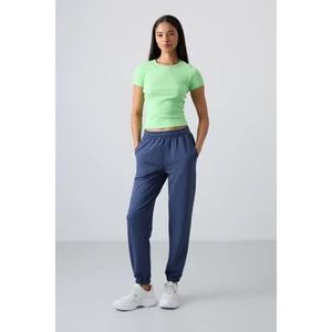 Tommy Life Petrol Cepli Yüksek Bel Rahat Form Lastik Paça Kadın Eşofman Alt - 94583