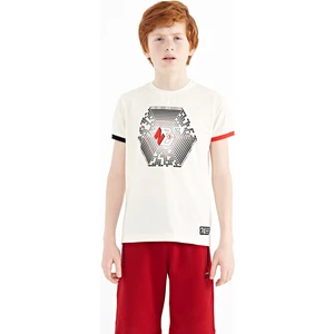 Tommy Life Ekru Kol Ucu Renkli Detaylı Baskılı Standart Kalıp Erkek Çocuk T-Shirt - 11156