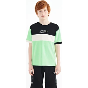 Tommy Life Neon Yeşil Renk Geçişli Nakışlı Oversize Erkek Çocuk T-Shirt - 11159