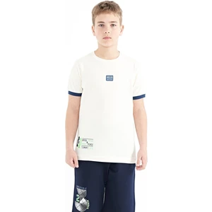 Tommy Life Ekru Baskılı Standart Kalıp O Yaka Erkek Çocuk T-Shirt - 11097