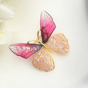 Broş Kadın Altın Kaplama Zirkon Taşlı Kelebek Yaka İğnesi Broş Royal Pembe-Gold 4cm