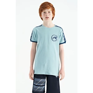 Tommy Life Açık Mavi Omuz Baskı Detaylı Standart Kalıp O Yaka Erkek Çocuk T-Shirt - 11121